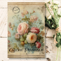 Blommigt Fransk Vintage Blue Rosa Ephemera Decoupa