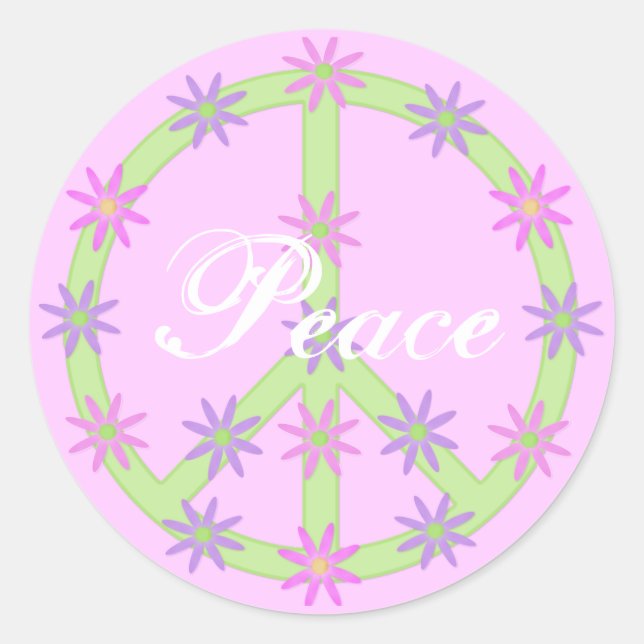 Blommigt Fredstecken Stickers Runt Klistermärke (Framsida)