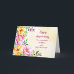 Blommigt Friend & Hennes Make Bröllop Kort<br><div class="desc">Lycklig bröllop-årskort för vän och hennes make med blommor från land och hjärtlig vers.</div>