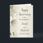 Blommigt Friend & Make-årsdag Kort<br><div class="desc">Lycklig bröllop-årskort för vän och make med vackra vita blommor av vintage mönster och sentimentala versum.</div>