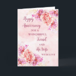 Blommigt Friend och hans helgdag Kort<br><div class="desc">Lycklig bröllop-jubileumskort för vän och hans fru med vackra blommor i vattenfärgen vintage och sentimental vers.</div>