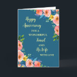Blommigt Friend och hans helgdag Kort<br><div class="desc">Lycklig bröllop-jubileumskort för vän och hans fru med vackra blommor i vattenfärgen vintage och sentimental vers.</div>