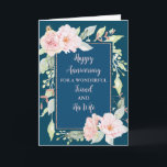 Blommigt Friend och hans helgdag Kort<br><div class="desc">Lycklig bröllop-jubileumskort för vän och hans fru med vackra blommor av vintage rosa och sentimentalverse.</div>