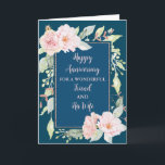 Blommigt Friend och hans helgdag Kort<br><div class="desc">Lycklig bröllop-jubileumskort för vän och hans fru med vackra blommor av vintage rosa och sentimentalverse.</div>