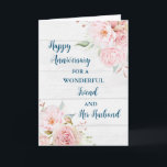 Blommigt Friend och hennes Make-årsdag Kort<br><div class="desc">Lycklig bröllop-årskort för vän och make med vackra blommor av vattenfärgad vintage,  rustiskt trä och sentimental vers.</div>