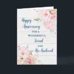 Blommigt Friend och hennes Make-årsdag Kort<br><div class="desc">Lycklig bröllop-årskort för vän och make med vackra blommor av vattenfärgad vintage,  rustiskt trä och sentimental vers.</div>