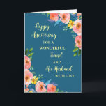Blommigt Friend och hennes Make-årsdag Kort<br><div class="desc">Lycklig bröllop-årskort för vän och make med vackra blommor av vattenfärgad vintage och sentimental vers.</div>