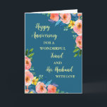 Blommigt Friend och hennes Make-årsdag Kort<br><div class="desc">Lycklig bröllop-årskort för vän och make med vackra blommor av vattenfärgad vintage och sentimental vers.</div>