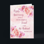 Blommigt Friend och hennes Make-årsdag Kort<br><div class="desc">Lycklig bröllop-årskort för vän och make med vackra blommor av vattenfärgad vintage och sentimental vers.</div>