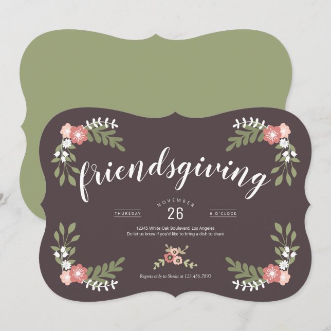 Blommigt Friendsgiving-Helgdag Inbjudningar (Fram/baksida)