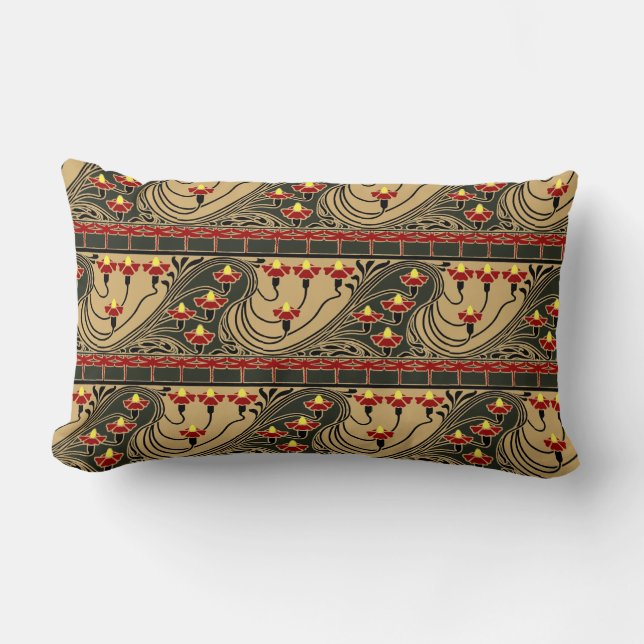 Blommigt Frieze för konst och hantverk i art nouve Lumbarkudde (Framsida)