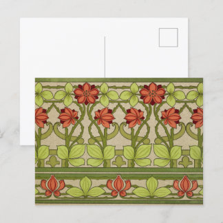 Blommigt Frieze Gräns i Art nouveau Stil Vykort