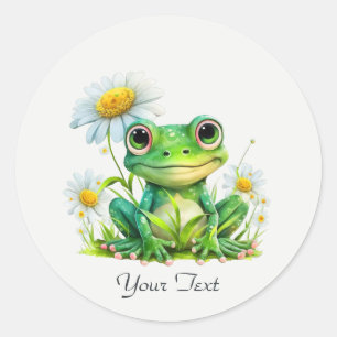 Blommigt Frog Sticker Runt Klistermärke