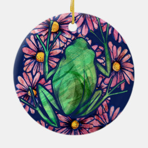 Blommigt Froggy Grönt träd Frog Art Daisy Julgransprydnad Keramik