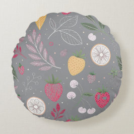 "Blommigt Fruit Mönster Decorative Round Pillow" Rund Kudde