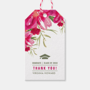 Blommigt Fuchsia Grönt Studenten Tack Presentetikett