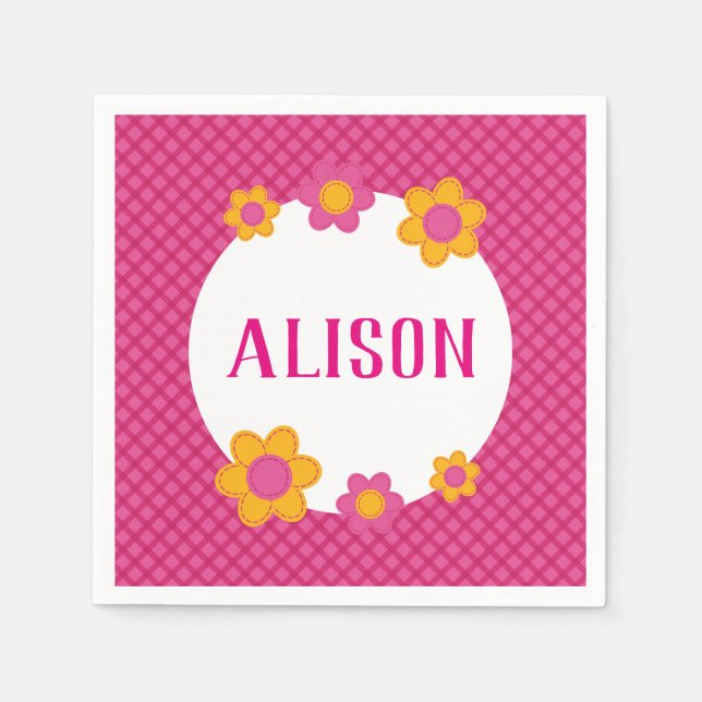 Blommigt Fuchsia plaid namn daisy Pappersservett (Framsidan)