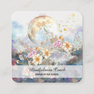 *~* Blommigt Full Moon Flowers Etheral QR - AP70 Fyrkantigt Visitkort