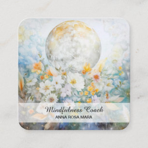*~* Blommigt Full Moon Flowers Etheral QR AP70 Fyrkantigt Visitkort