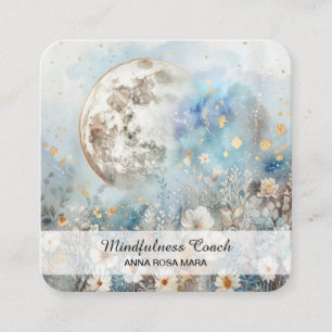 *~* Blommigt Full Moon Flowers QR AP70 Etheral Fyrkantigt Visitkort