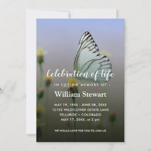 Blommigt Funeral   Butterflies Firande of Life Inbjudningar