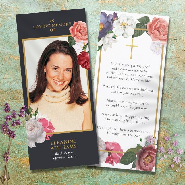 Blommigt Funeral Memorial Photo Prayer Card (Skapare uppladdad)