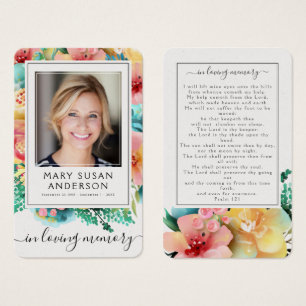 Blommigt Funeral Memorial Photo Prayer Card Visitkort
