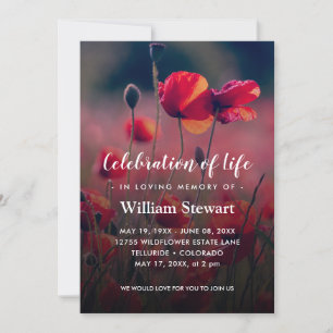 Blommigt Funeral   Poppies Firande of Life Inbjudningar