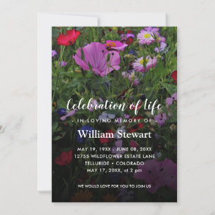 Blommigt Funeral Wildblomma Firande of Life Inbjudningar