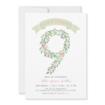 Blommigt Garden 9:e Födelsedagsfest Inbjudan