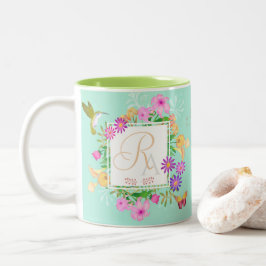Blommigt Garden Aqua Monogram Mugg