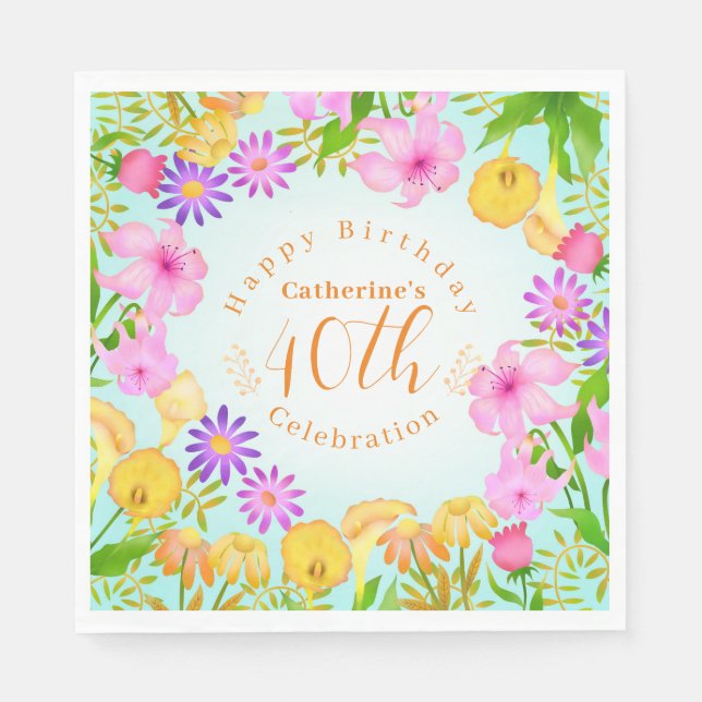 Blommigt Garden Aqua Pappersservett (Framsidan)