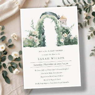 Blommigt Garden Arch Botanical Baby Shower Inbjuda Tack Kort