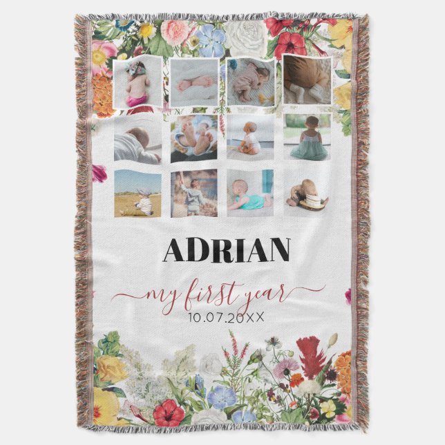Blommigt Garden Baby första året Fotokollage Filt (Framsidan Vertikal)