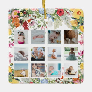 Blommigt Garden Baby första året Fotokollage Julgransprydnad Keramik