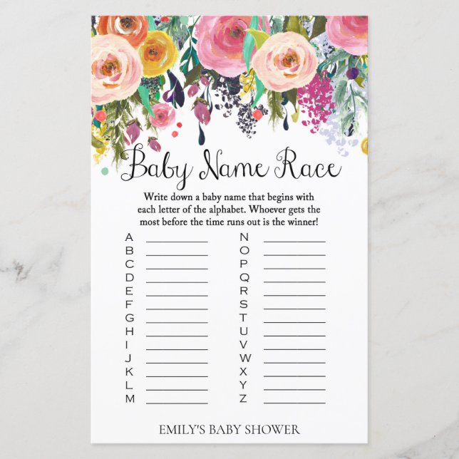 Blommigt Garden Baby Shower Game PRINTED (Framsida)
