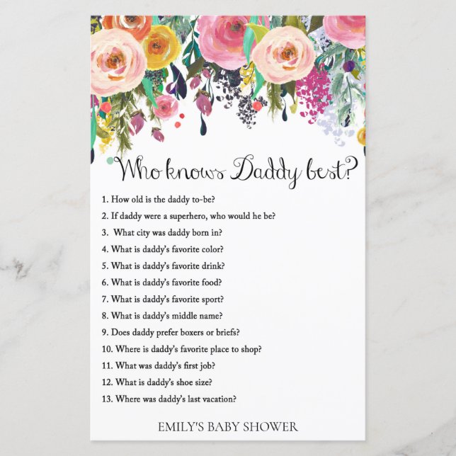 Blommigt Garden Baby Shower Game PRINTED (Framsida)