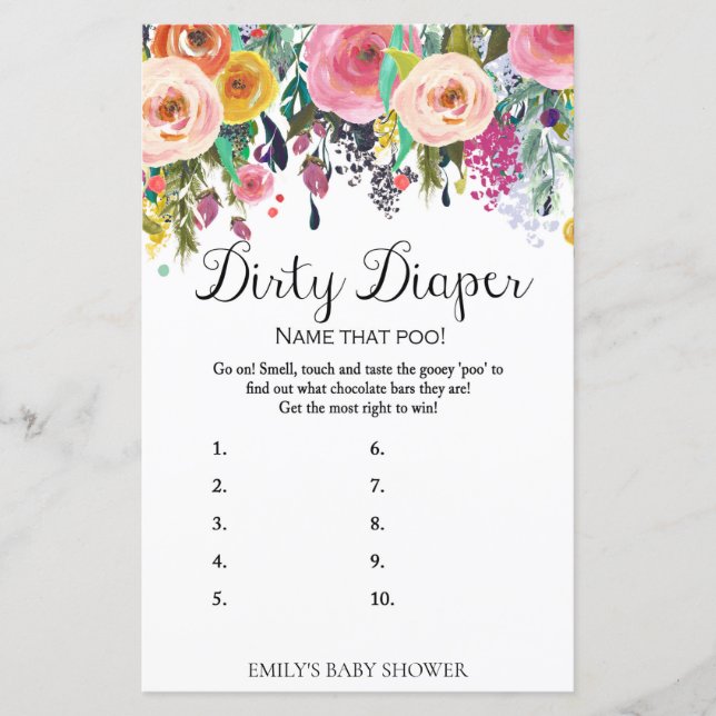 Blommigt Garden Baby Shower Game PRINTED (Framsida)