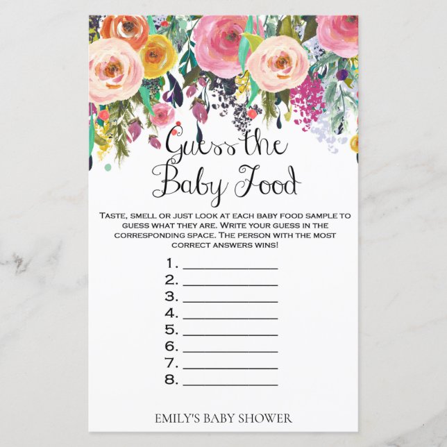 Blommigt Garden Baby Shower Game PRINTED (Framsida)
