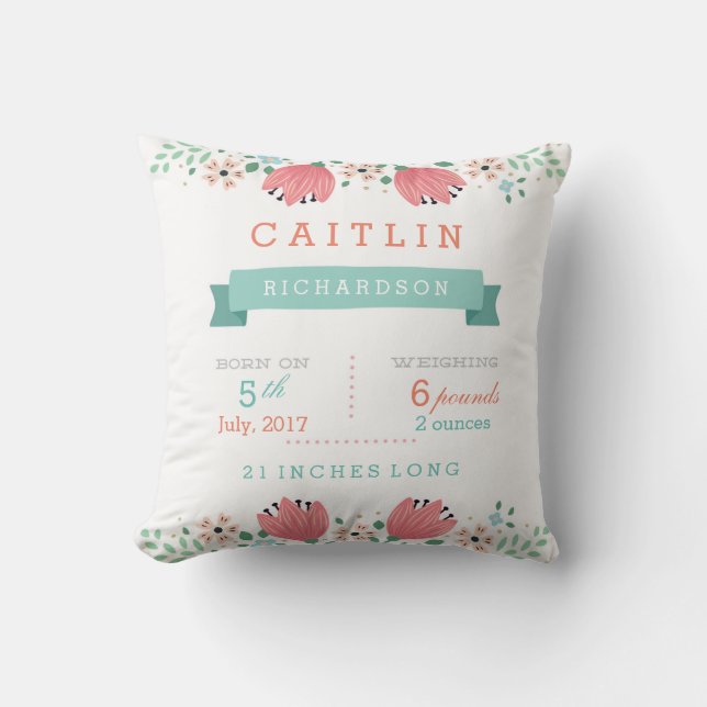 Blommigt Garden Baby Stats Pillow Kudde (Framsida)