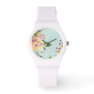 Blommigt Garden, blå bakgrund Armbandsur