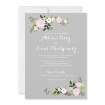 Blommigt Garden bröllopsinbjudan -grått