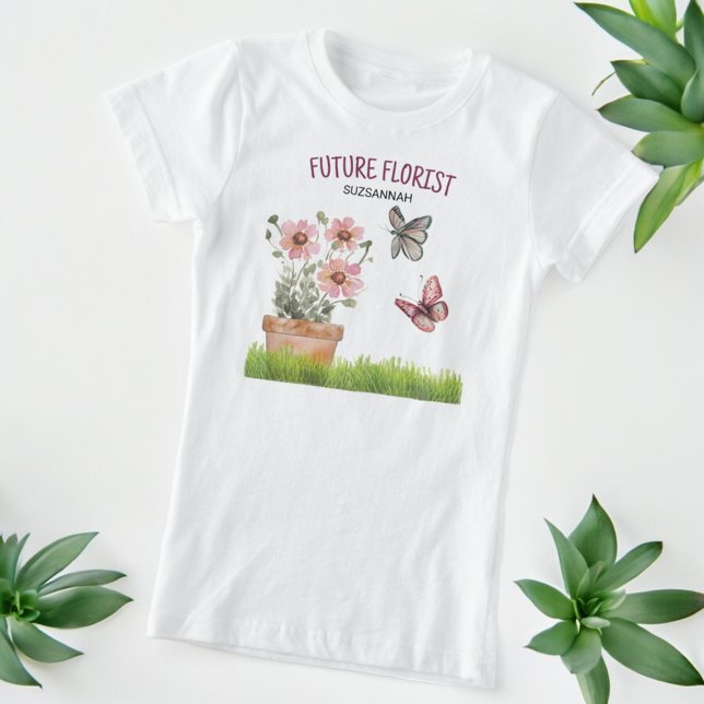 Blommigt Garden Butterflies Dragonflies Watercolor T Shirt (Front template text tee shirt design)