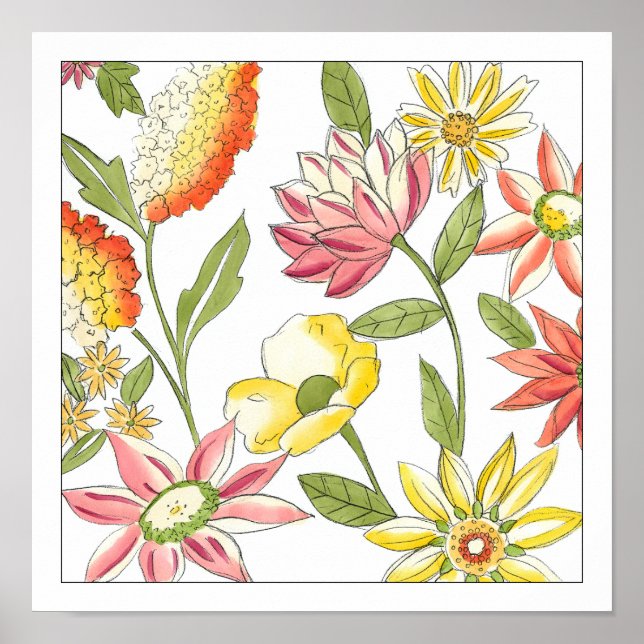 Blommigt Garden Design med vit bakgrund Poster (Framsidan)