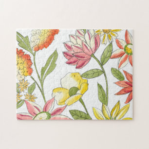 Blommigt Garden Design med vit bakgrund Pussel