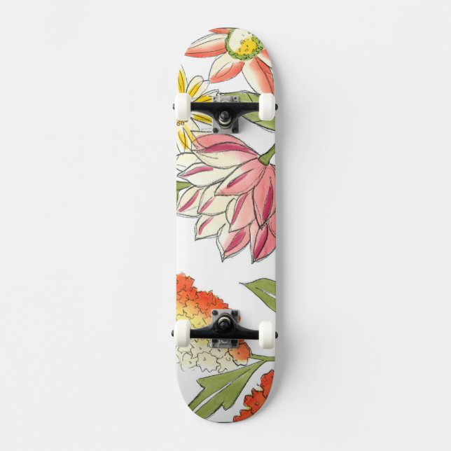Blommigt Garden Design med vit bakgrund Skateboard Bräda 20 Cm (Framsida)