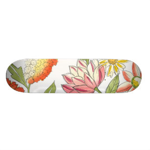 Blommigt Garden Design med vit bakgrund Skateboard Bräda 20 Cm