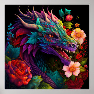 Blommigt Garden Dragon Poster