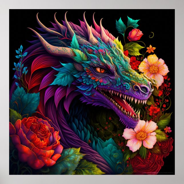 Blommigt Garden Dragon Poster (Framsidan)