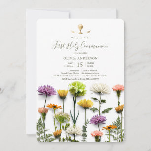 Blommigt Garden First Communion-inbjudan Inbjudningar